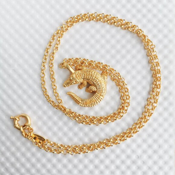 Julie Vos Gold Clear CZ Alligator Necklace NEW